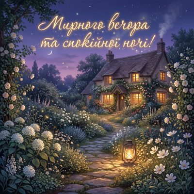 Вечірній сад із білими квітами