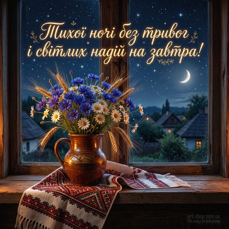 Картинка «Тихої ночі без тривог і світлих надій на завтра!» з волошками